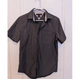 Tommy Hilfiger Men's Dark Gray Small Slim Fit Short Sleeve Button Down Shirt